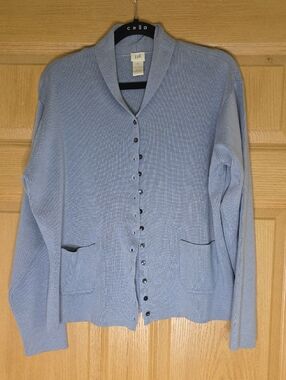 J. Jill Women's Periwinkle Blue Shawl Collar Cardigan Button Front Pockets XS